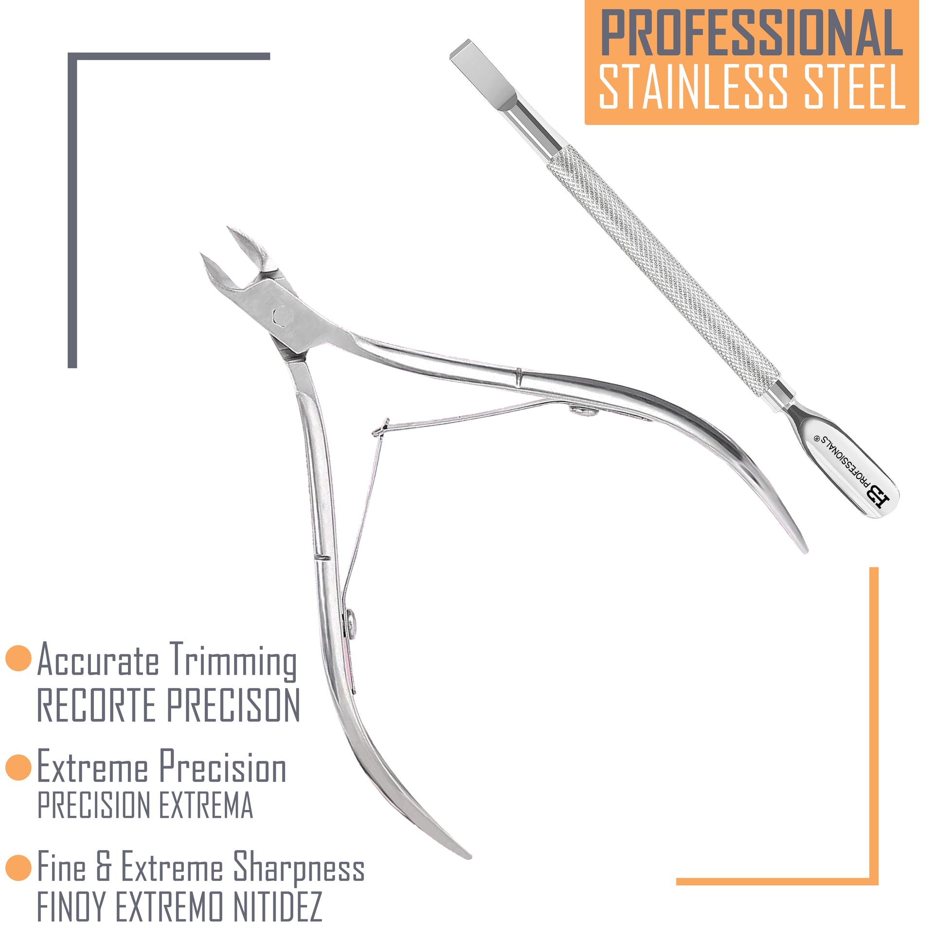 Cuticle Tool Set - Cuticle Nipper & Cuticle Pusher - Premium Stainless Steel - 2 PCS Set (Silver)