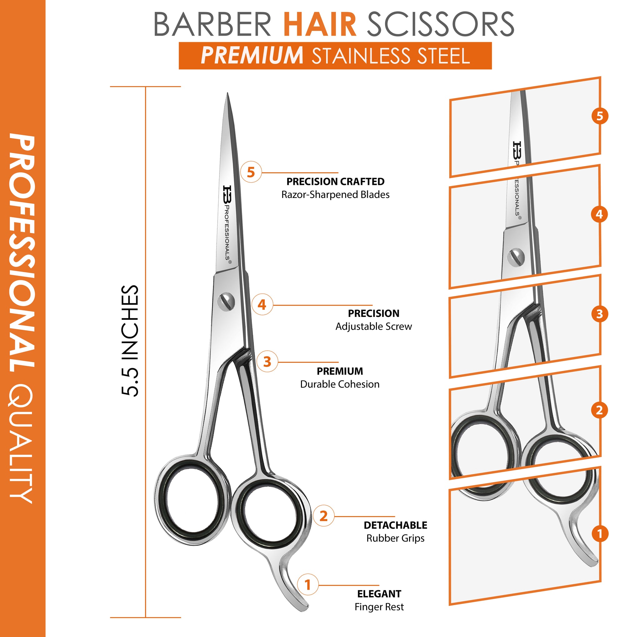 Hair Cutting And Hair Dressing Shears - 5.5 Inches - Premium Stainless Steel Scissors - Razor Edge Sharp Blades - For Salons, Professional Barbers, Men & Women, Kids, Pets (Silver)