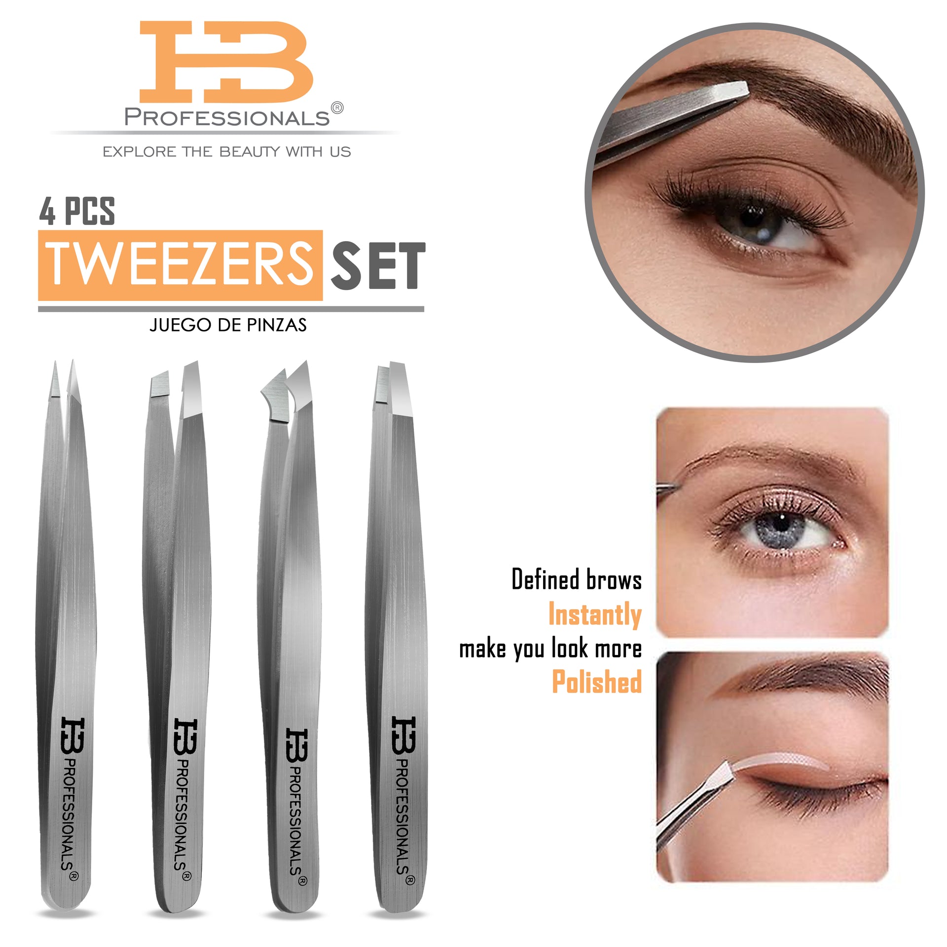 Tweezers Set - Premium Stainless Steel Tweezers For Eyebrows - Perfect Precision For Facial Hair, Splinter & Ingrown Hair Removal - For Women & Men - 4 PCS SET (Matte Finish)