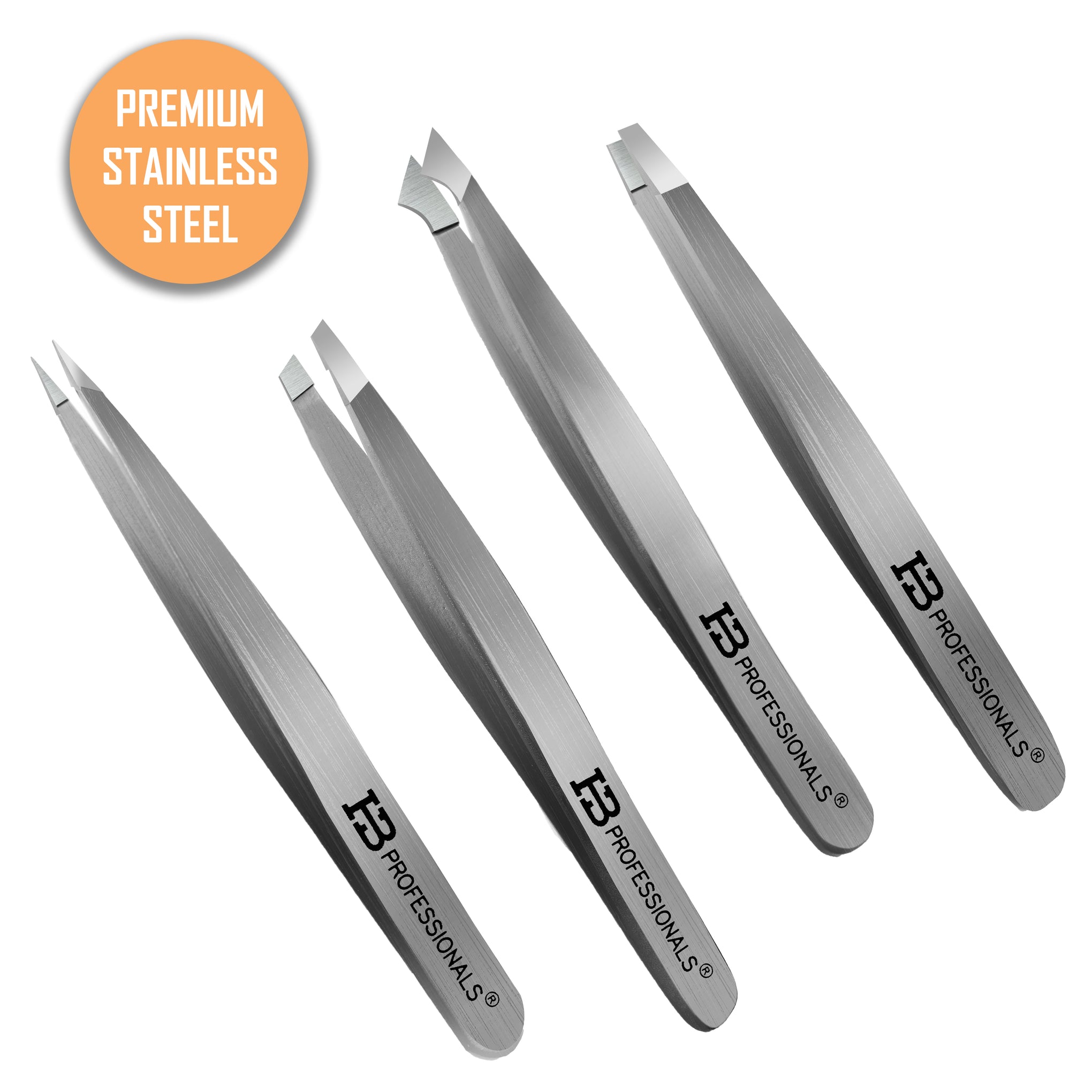 Tweezers Set - Premium Stainless Steel Tweezers For Eyebrows - Perfect Precision For Facial Hair, Splinter & Ingrown Hair Removal - For Women & Men - 4 PCS SET (Matte Finish)