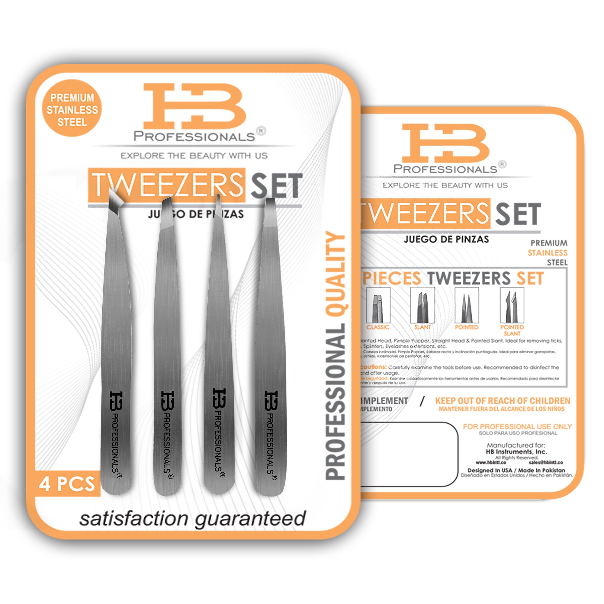 Tweezers Set - Premium Stainless Steel Tweezers For Eyebrows - Perfect Precision For Facial Hair, Splinter & Ingrown Hair Removal - For Women & Men - 4 PCS SET (Matte Finish)